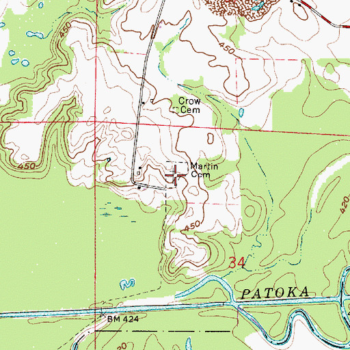 Topographic Map of Martin Cemetery, IN