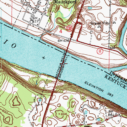 Topographic Map of Matthew Welsh Bridge, IN