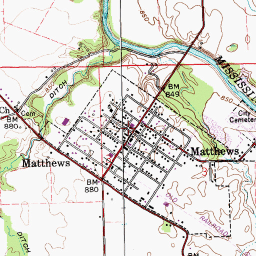 Topographic Map of Matthews, IN