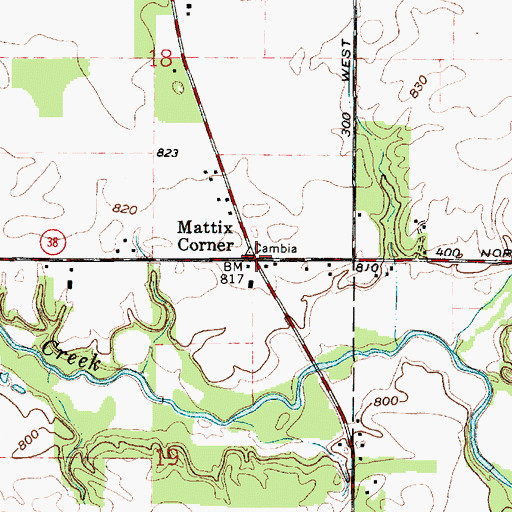 Topographic Map of Mattix Corner, IN