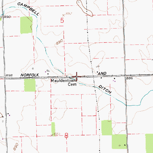 Topographic Map of Moldentown Cemetery, IN