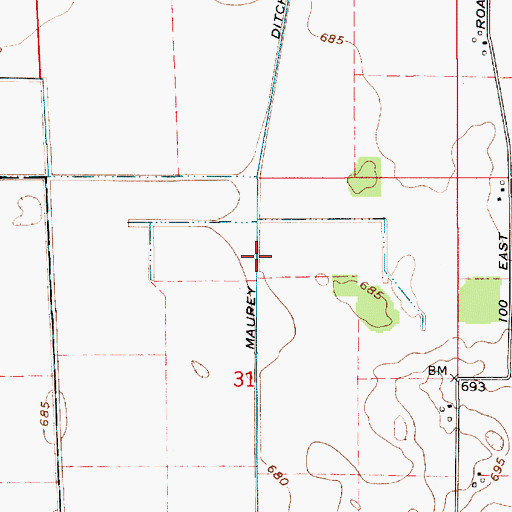 Topographic Map of Maurey Ditch, IN