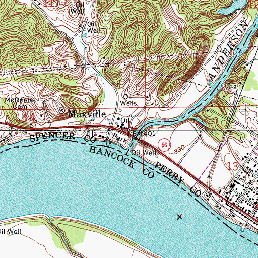 Topographic Map of Maxville, IN