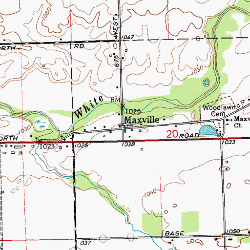 Topographic Map of Maxville, IN