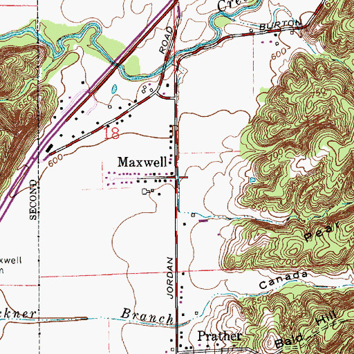 Topographic Map of Maxwell, IN