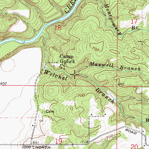 Topographic Map of Maxwell Branch, IN