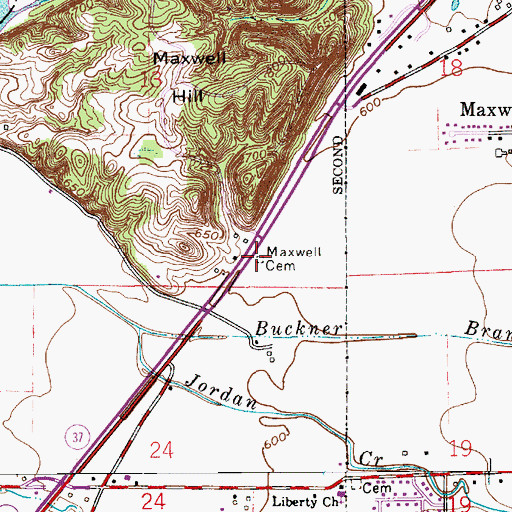 Topographic Map of Maxwell Cemetery, IN