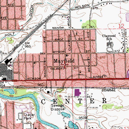 Topographic Map of Mayfield, IN