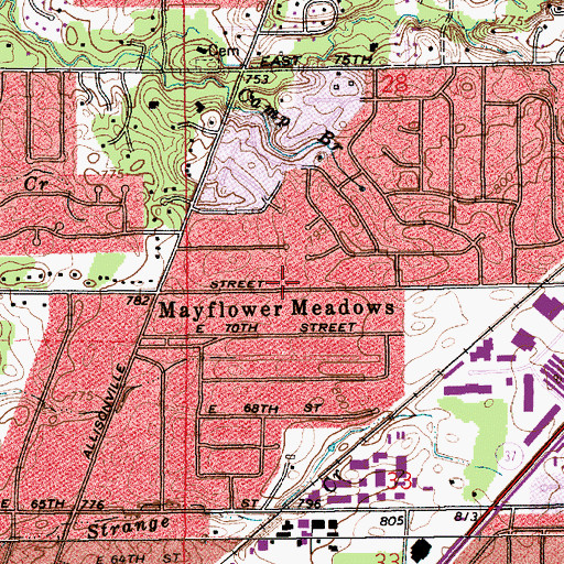 Topographic Map of Mayflower Meadows, IN