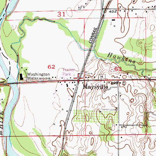 Topographic Map of Maysville, IN