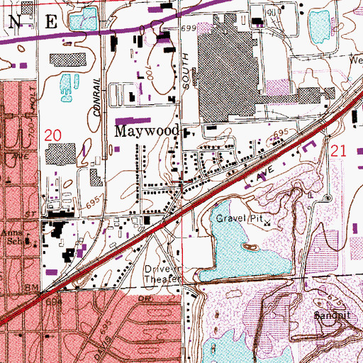 Topographic Map of Maywood, IN