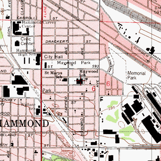 Topographic Map of Maywood Elementary School, IN