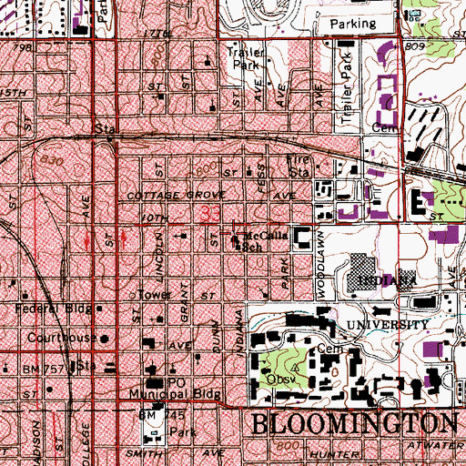 Topographic Map of McCalla School, IN