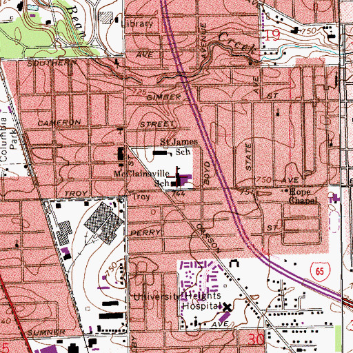 Topographic Map of McClainsville School, IN