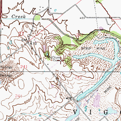 Topographic Map of McClure Cemetery, IN