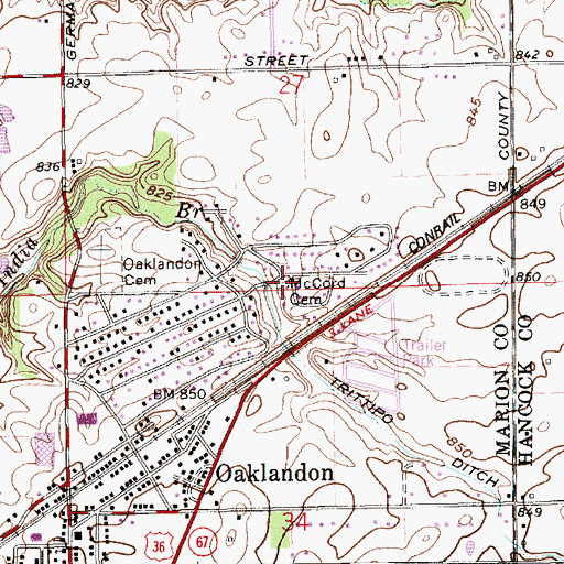 Topographic Map of McCord Cemetery, IN