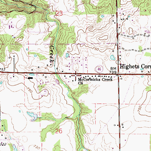 Topographic Map of McCormicks Creek Church, IN