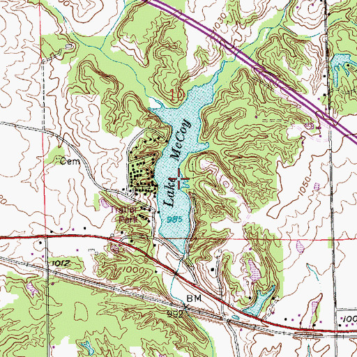 Topographic Map of Lake McCoy, IN
