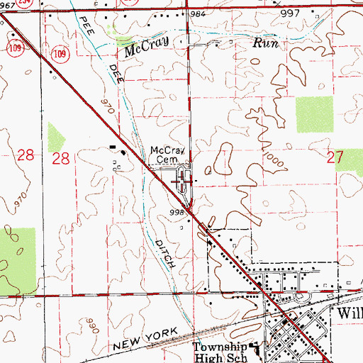 Topographic Map of McCray Cemetery, IN