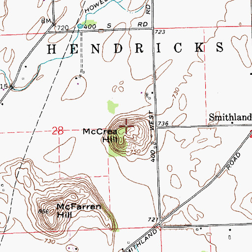 Topographic Map of McCrea Hill, IN