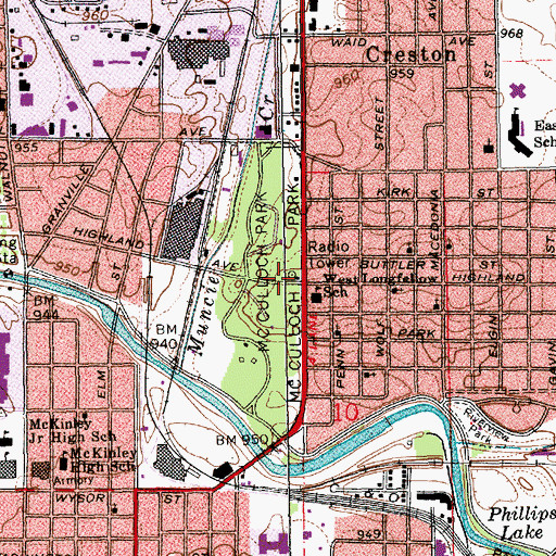 Topographic Map of McCulloch Park, IN