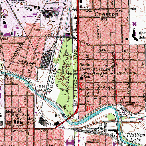 Topographic Map of McCullouch Park, IN