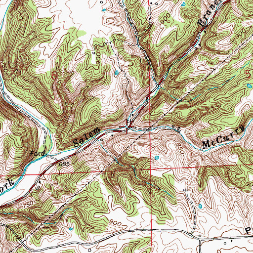 Topographic Map of McCurry Branch, IN