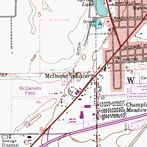 Topographic Map of McDaniel, IN