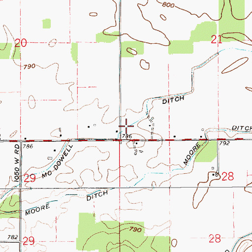 Topographic Map of McDowell Ditch, IN