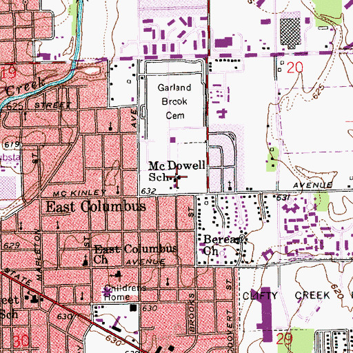 Topographic Map of McDowell School, IN