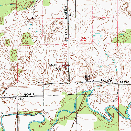 Topographic Map of McElrath Cemetery, IN
