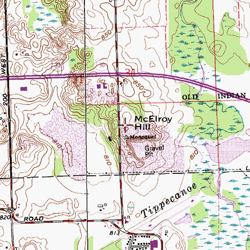 Topographic Map of McElroy Hill, IN