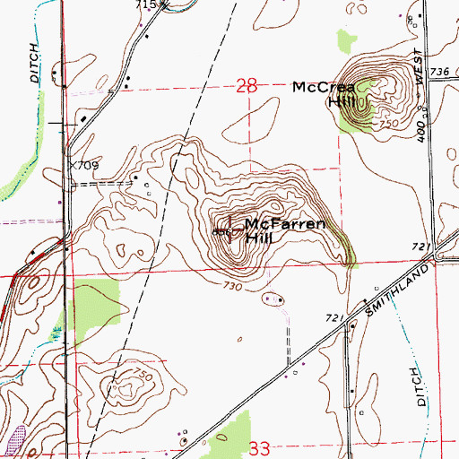 Topographic Map of McFarren Hill, IN