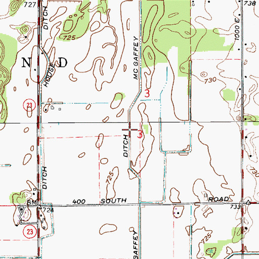 Topographic Map of McGaffey Ditch, IN