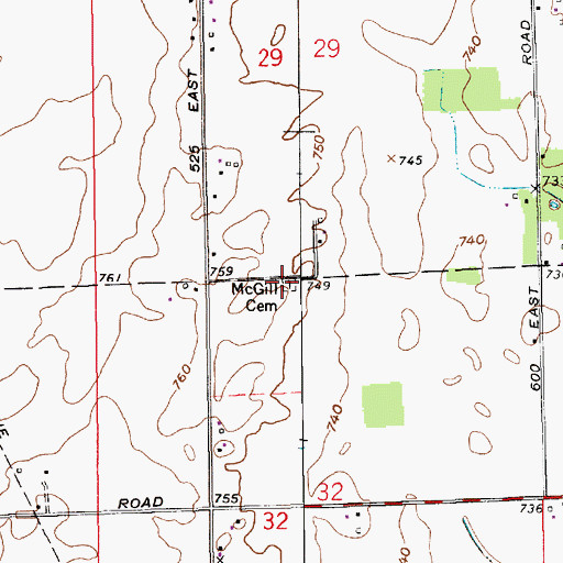 Topographic Map of McGill Cemetery, IN