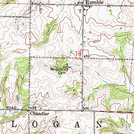 Topographic Map of McGillem Cemetery, IN