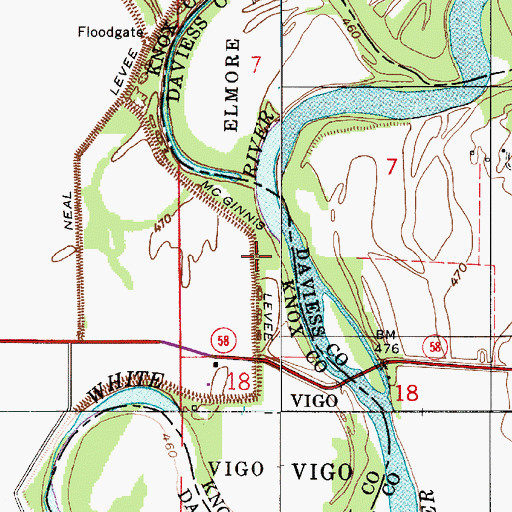 Topographic Map of McGinnis Levee, IN