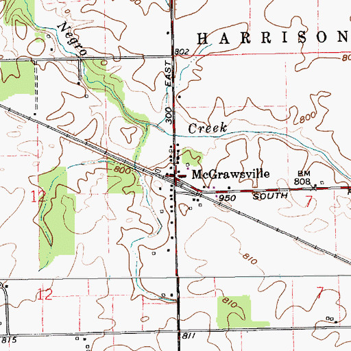 Topographic Map of McGrawsville, IN