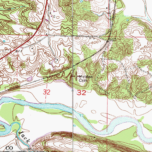 Topographic Map of McIndoo Cemetery, IN