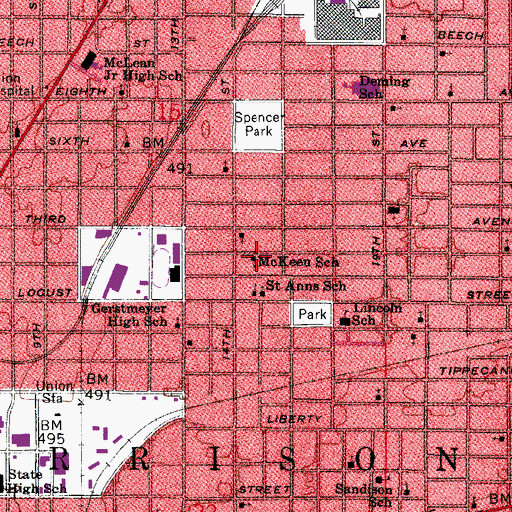 Topographic Map of McKeen School, IN