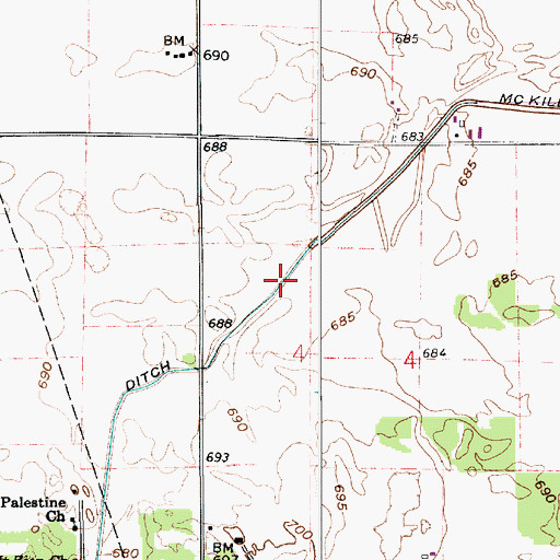 Topographic Map of McKillip Branch Ditch, IN