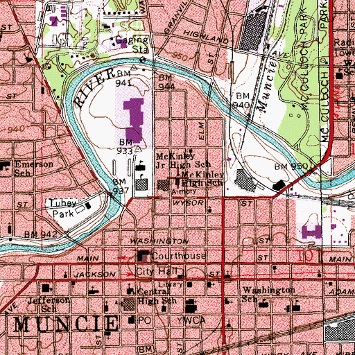 Topographic Map of McKinley High School, IN