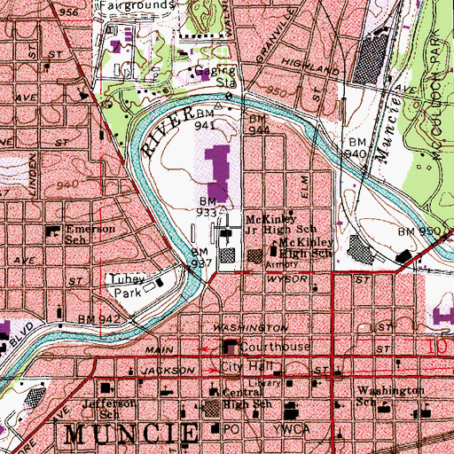Topographic Map of McKinley Middle School, IN