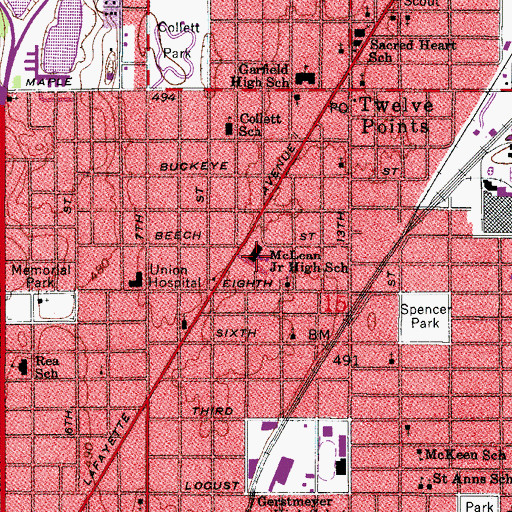 Topographic Map of McLean Junior High School, IN