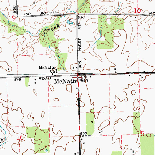 Topographic Map of McNatts, IN
