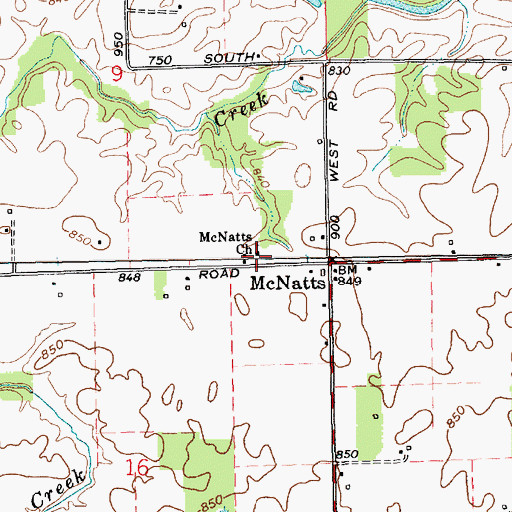 Topographic Map of McNatts Church, IN