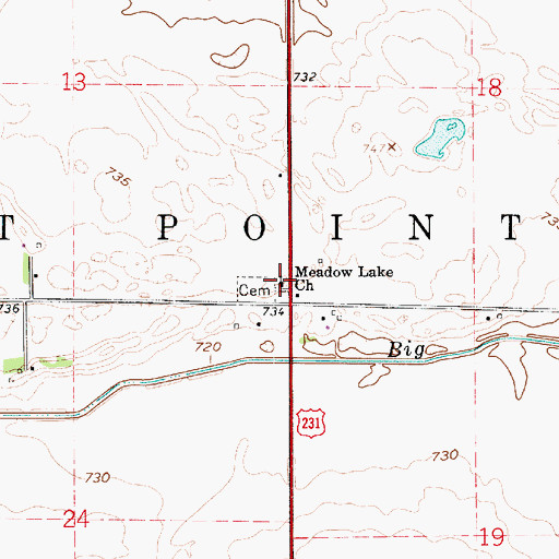 Topographic Map of Meadow Lake Church, IN