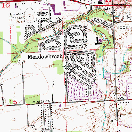 Topographic Map of Meadowbrook, IN
