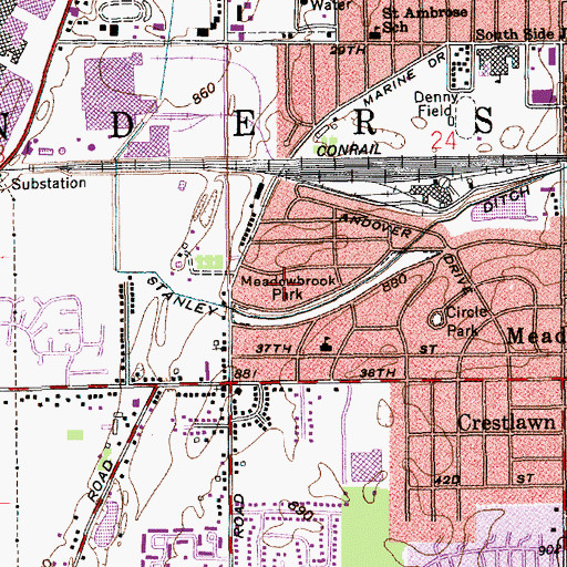 Topographic Map of Meadowbrook Park, IN