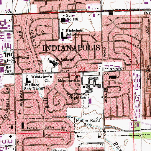 Topographic Map of Meadowdale United Methodist Church, IN